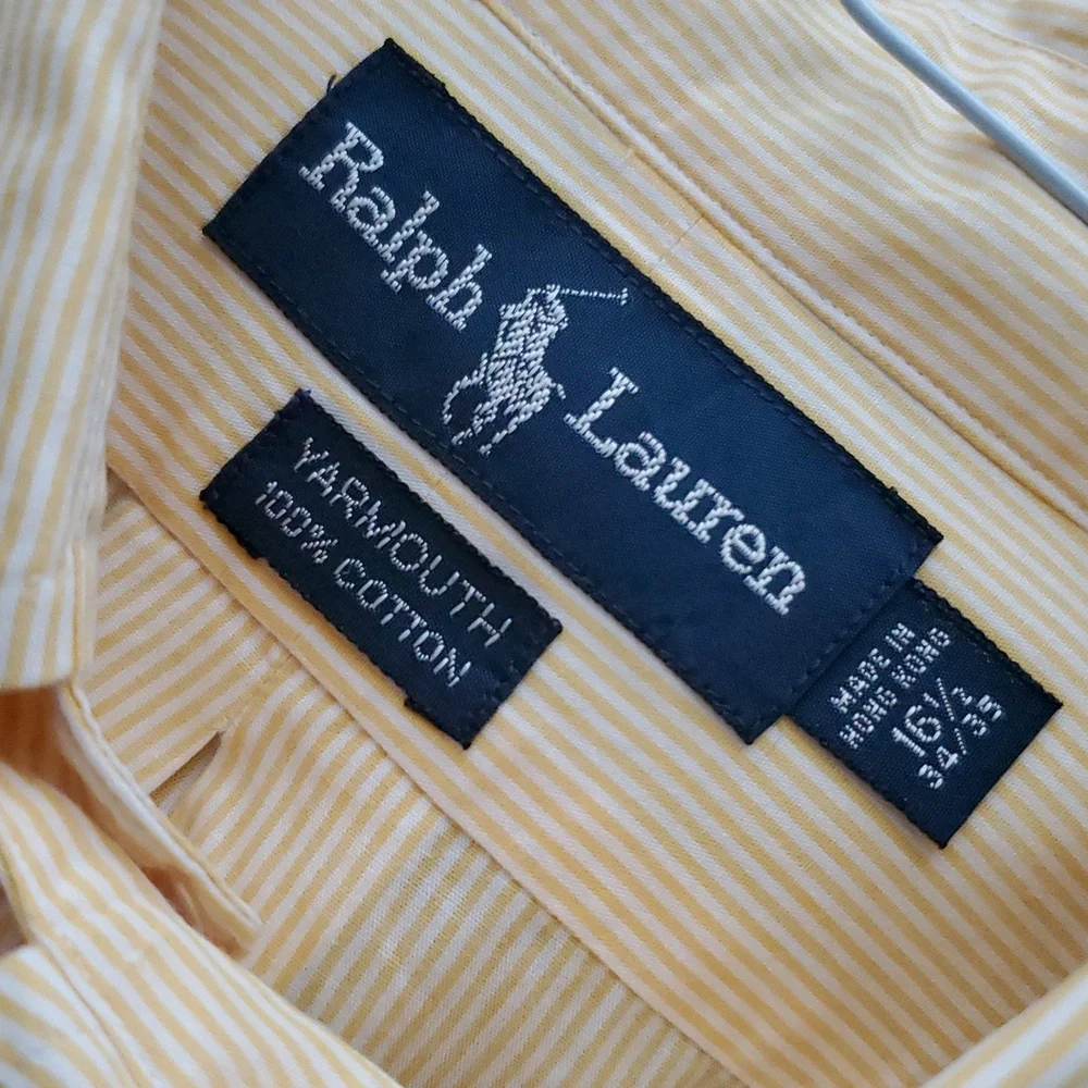 Ralph Lauren Yarmouth Yellow Striped Button Down Shirt 16.5 Neck - Picture 5 of 8